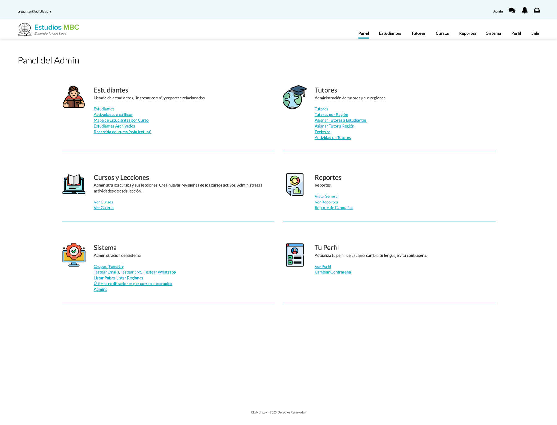 Estudios platform dashboard with course and user management tools