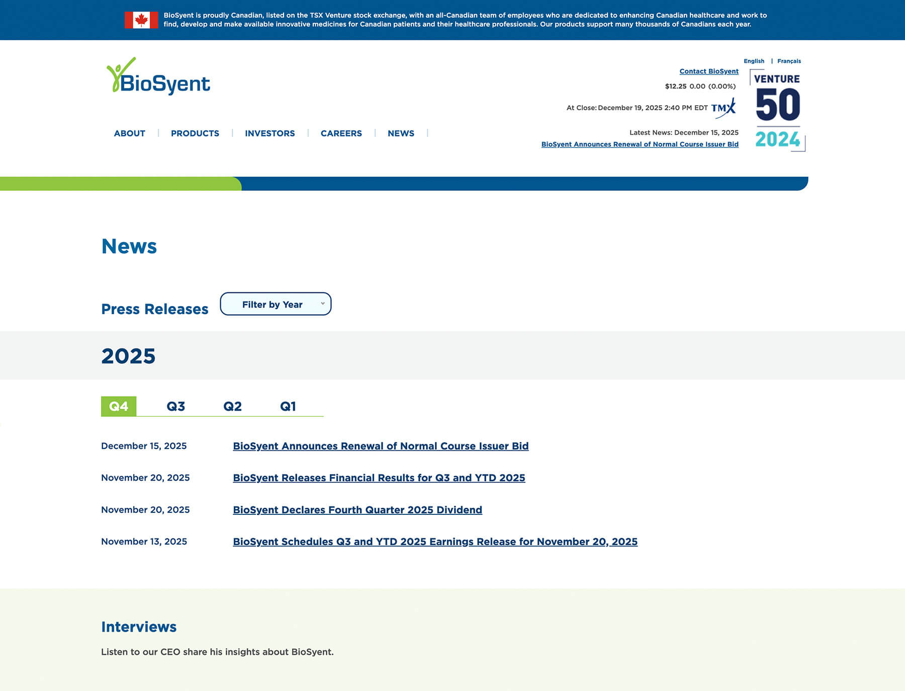 BioSyent mobile-optimized website interface