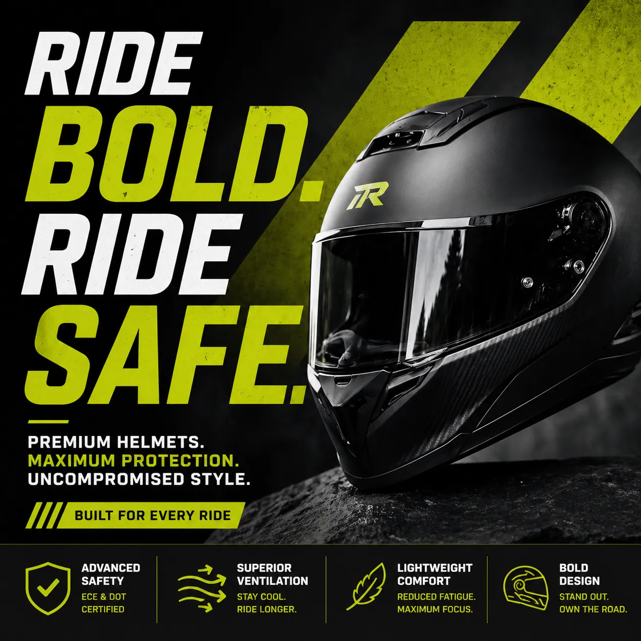 Motorcycle helmet product advertising social media graphic